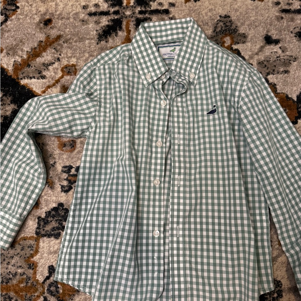 Properly Tied 3 T Button Down Green Gingham Sport Shirt Classic Fit